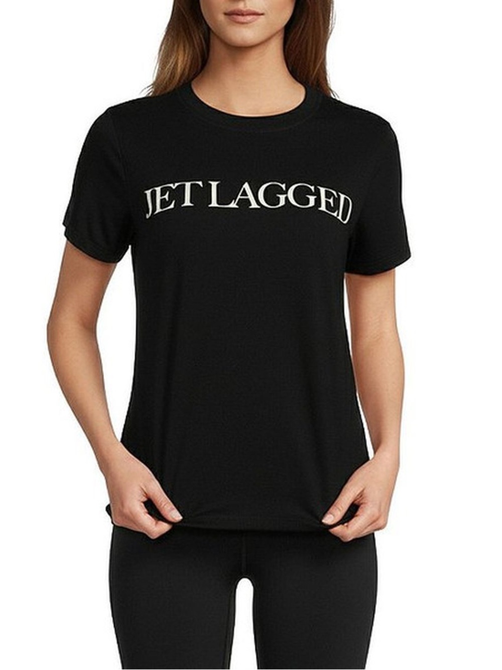 NWT✨ANTONIO MELANI Black "JET LAGGED" workout leisure Graphic Tee Large